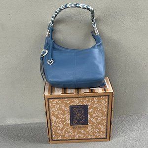Brighton Barbados Ziptop Leather Hobo Shoulder Handbag in Canyon Blue